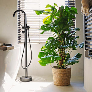 Igmar Plant Basket - Natural & Monstera Deliciosa - Moss Pole In Bathroom