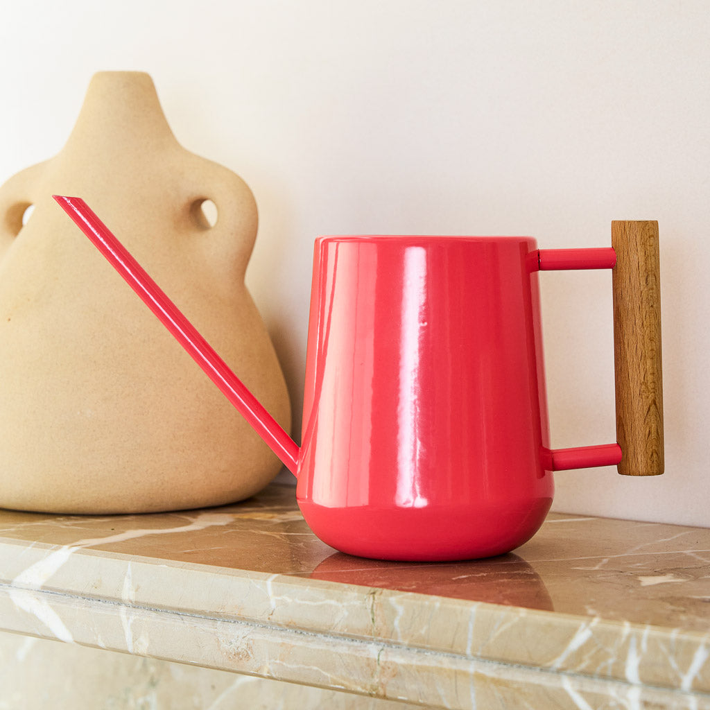 Indoor Watering Can 0.7L Coral with Beech Handle