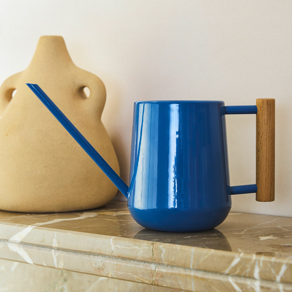 Indoor Watering Can 0.7L Cotswold Blue with Beech Handle