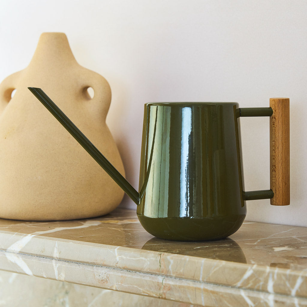 Indoor Watering Can 0.7L Olive with Beech Handle