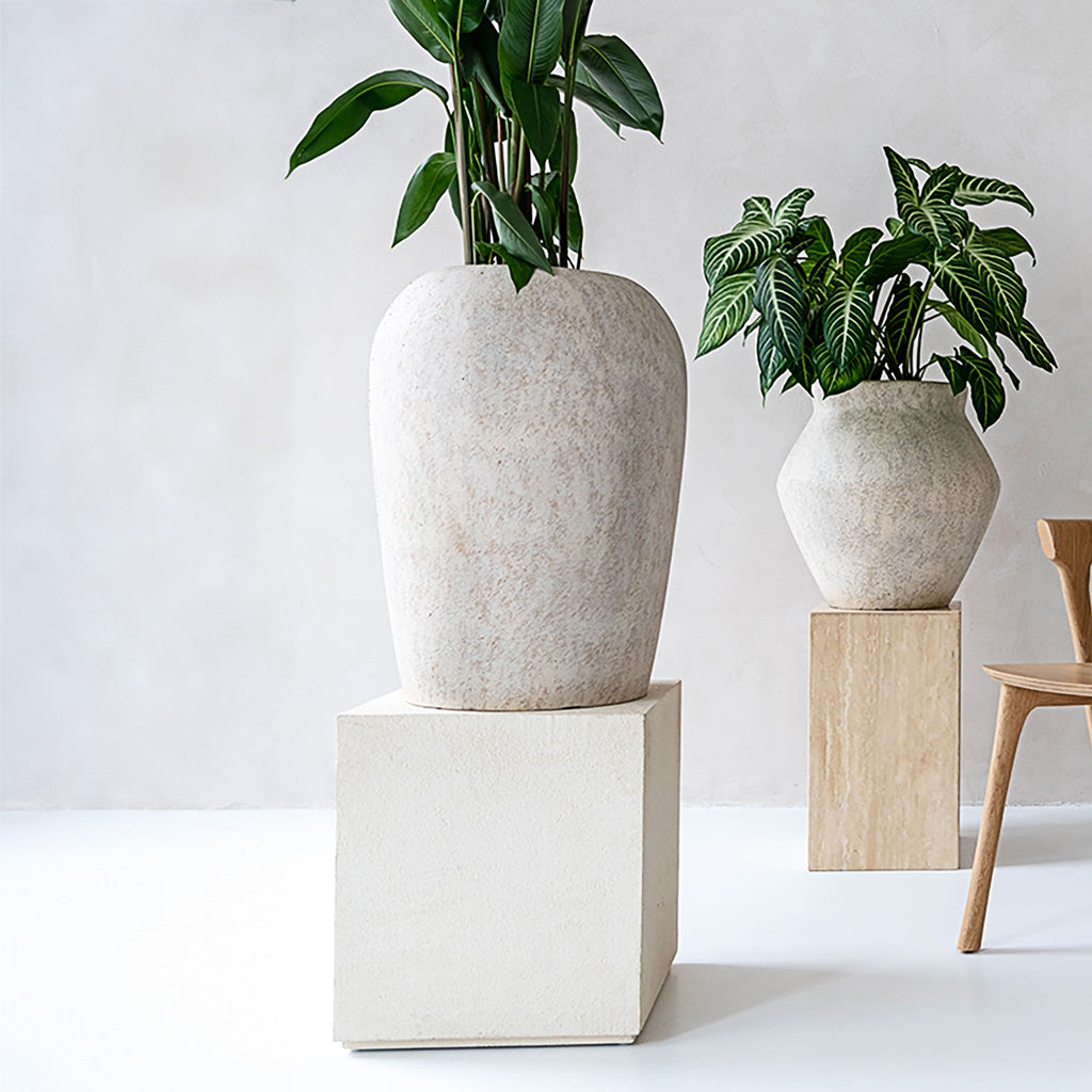 Lena Mineral Planter - Travertine On Plinth