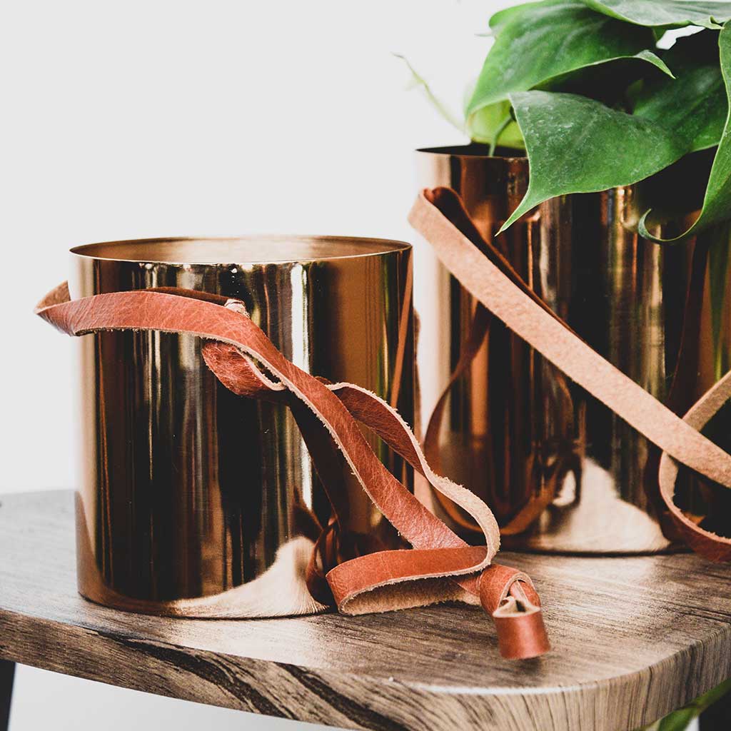 Floro Hanging Plant Pot - Copper Leather Strap