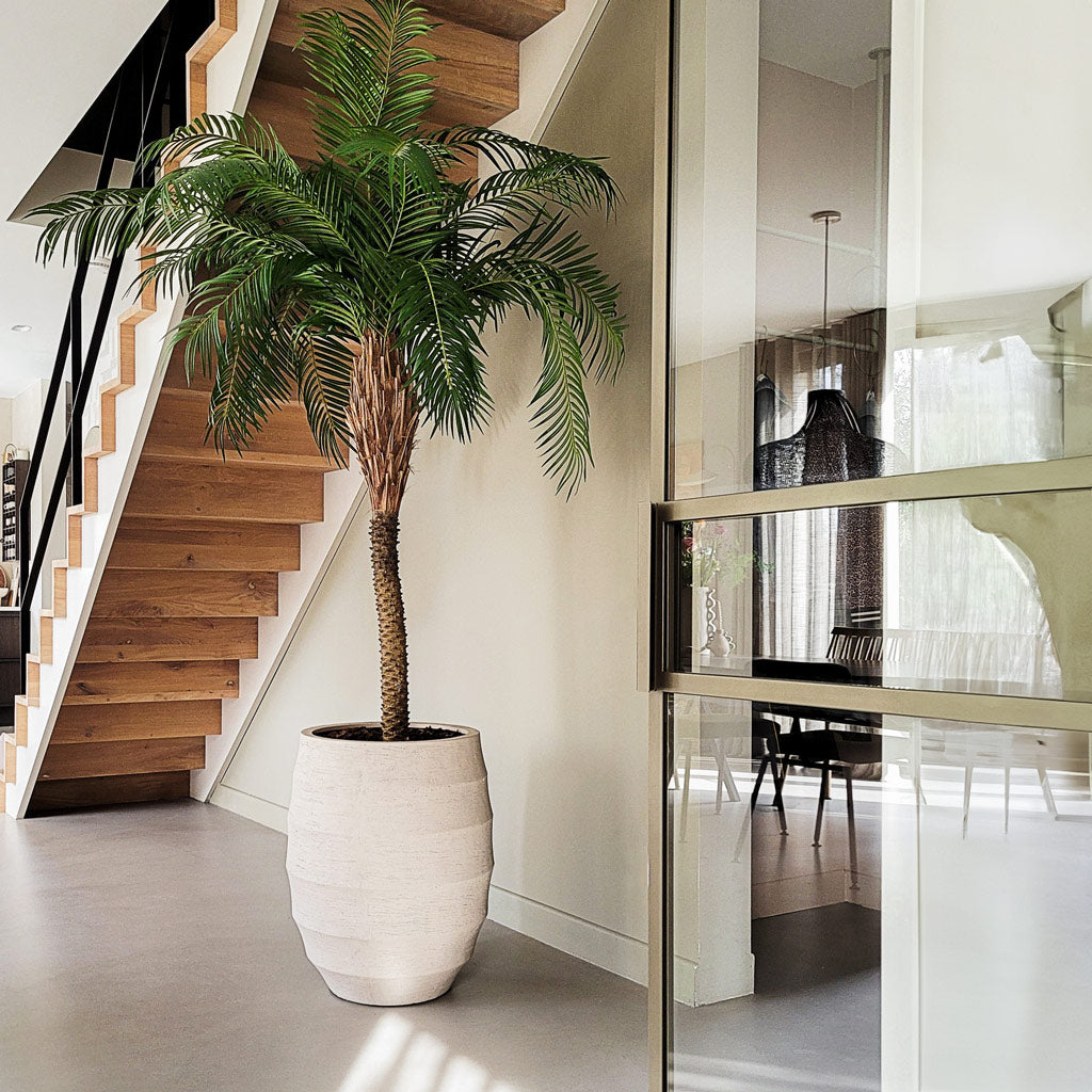 Bordo Tall Balloon Planter - Sand & Faux Palm