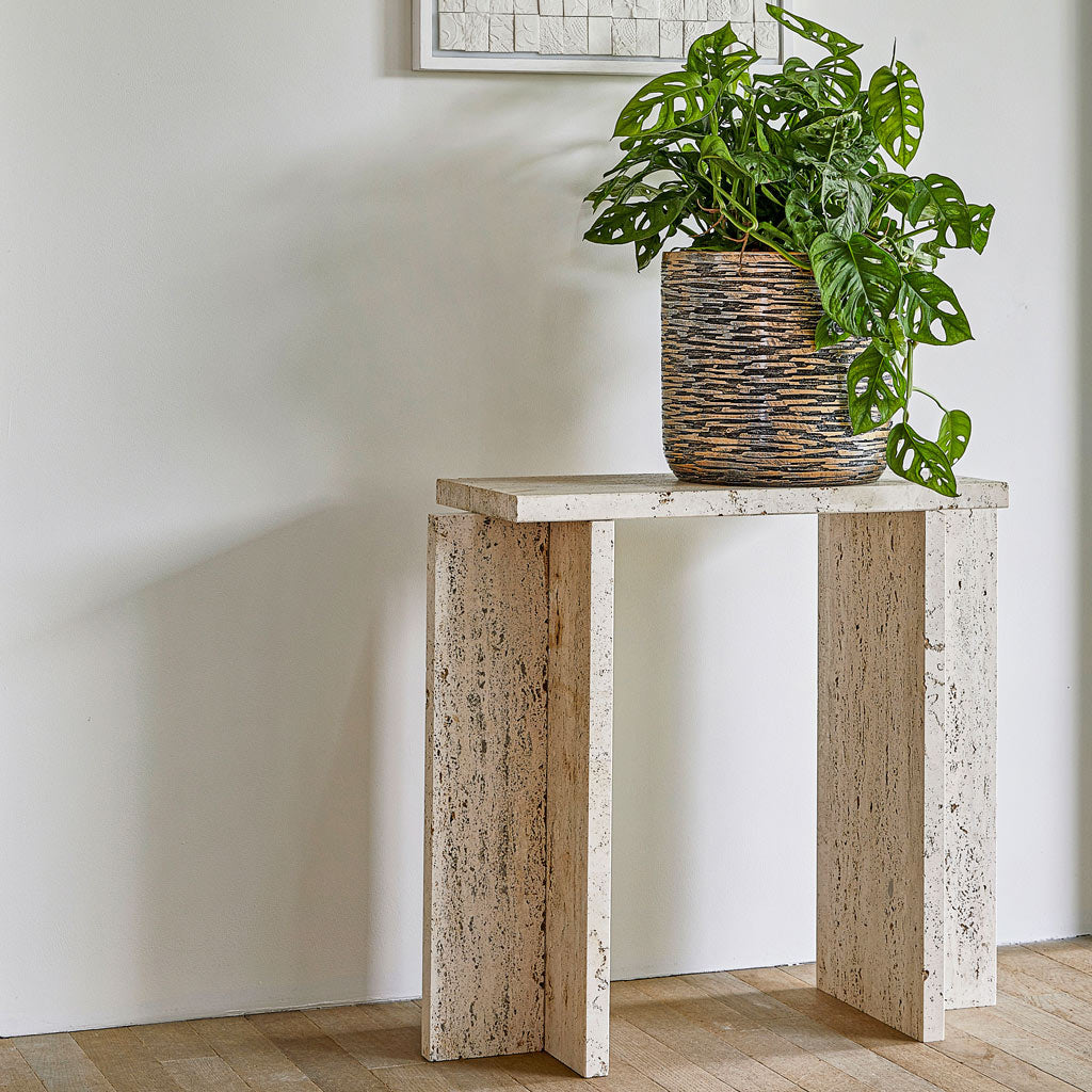 Luxe Lite Wrinkle Cylinder Planter - Bronze & Monstera Monkey Mask