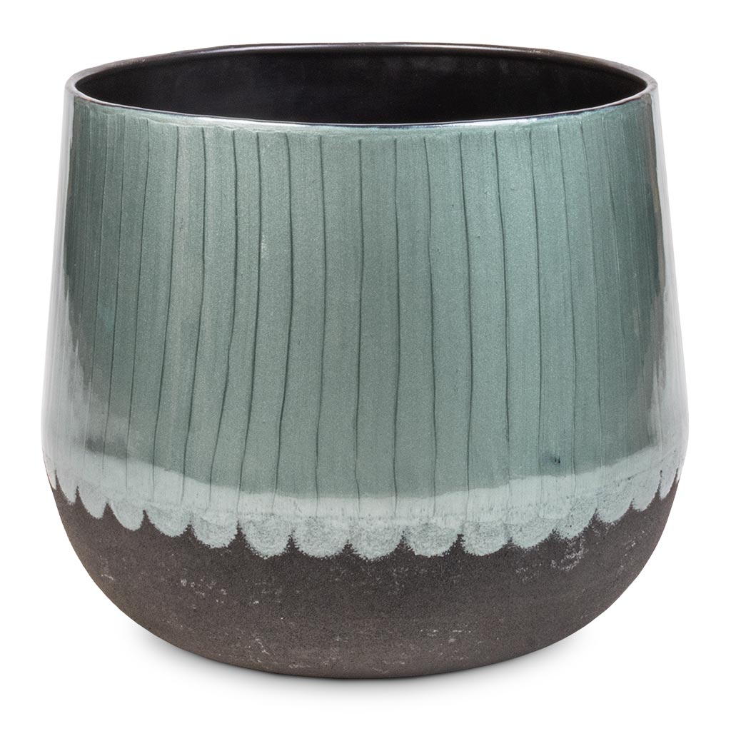 Ninthe Metal Plant Pot - Metallic Petrol - Medium