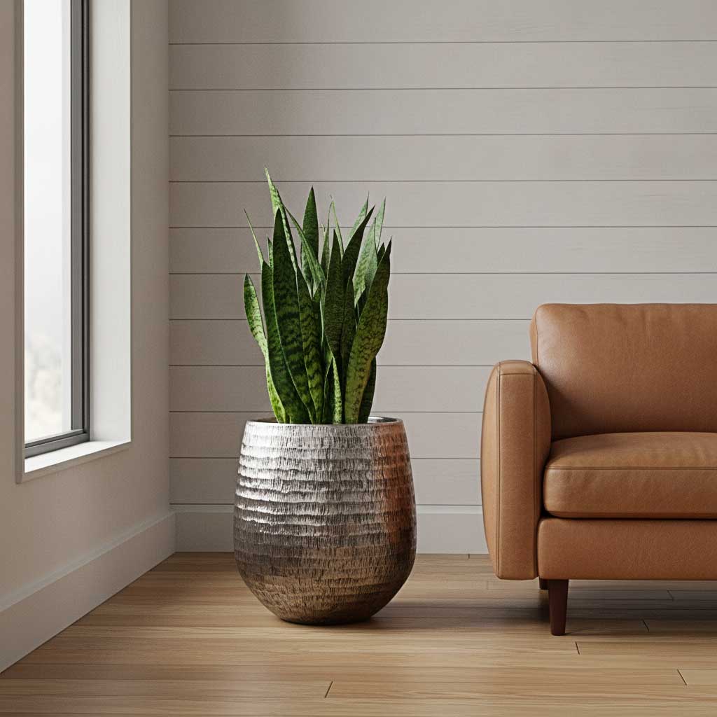 Sansevieria trifasciata zeylanica - HydroCare in Opus Hammered Darcy Planter - Silver