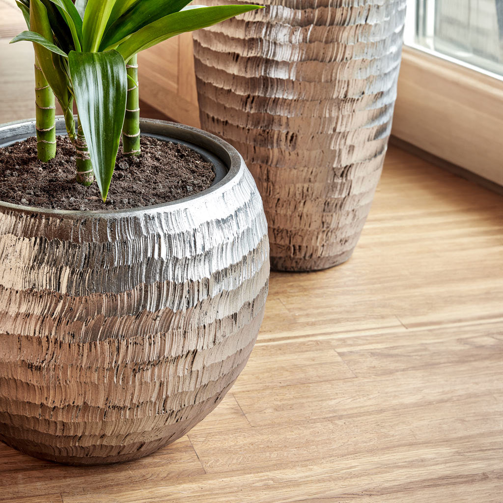 silver hammered plant pot Opus Hammered Globe Planter - Silver - Quality Planters | Hortology