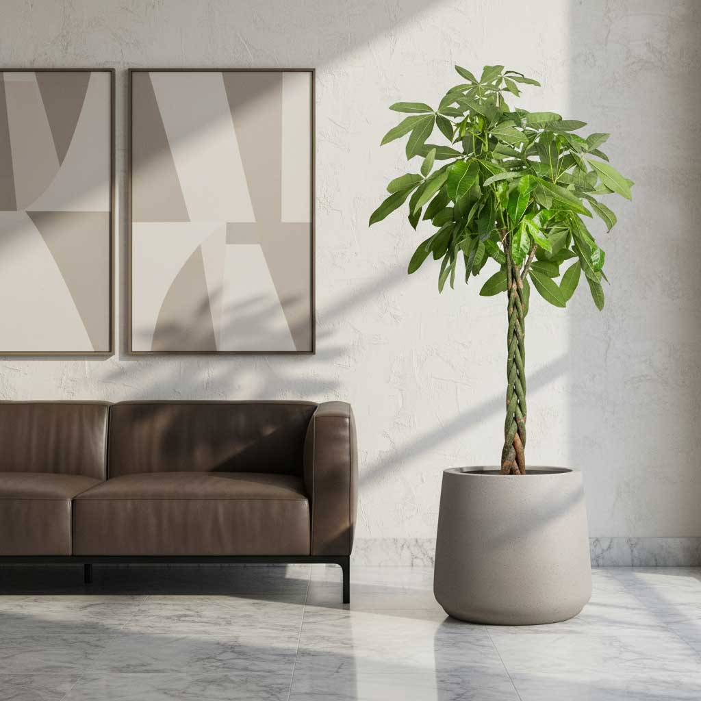 Pachira aquatica Money Tree 35x180cm In Jumbo Patt Planter Stone Washed 56x47cm