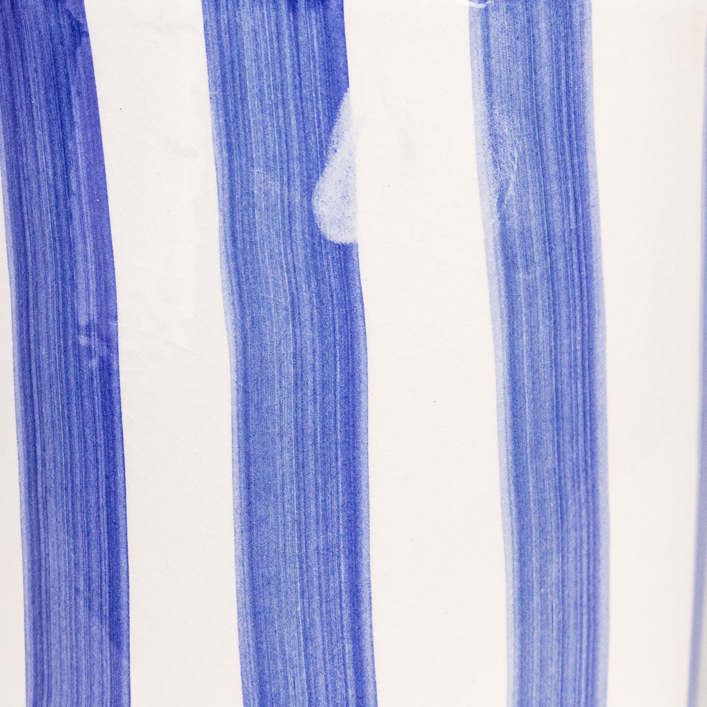 Paros Painted Pot Blue Stripe 17x16.5cm
