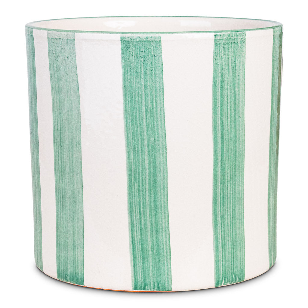 Paros Painted Pot Green Stripe 17x16.5cm