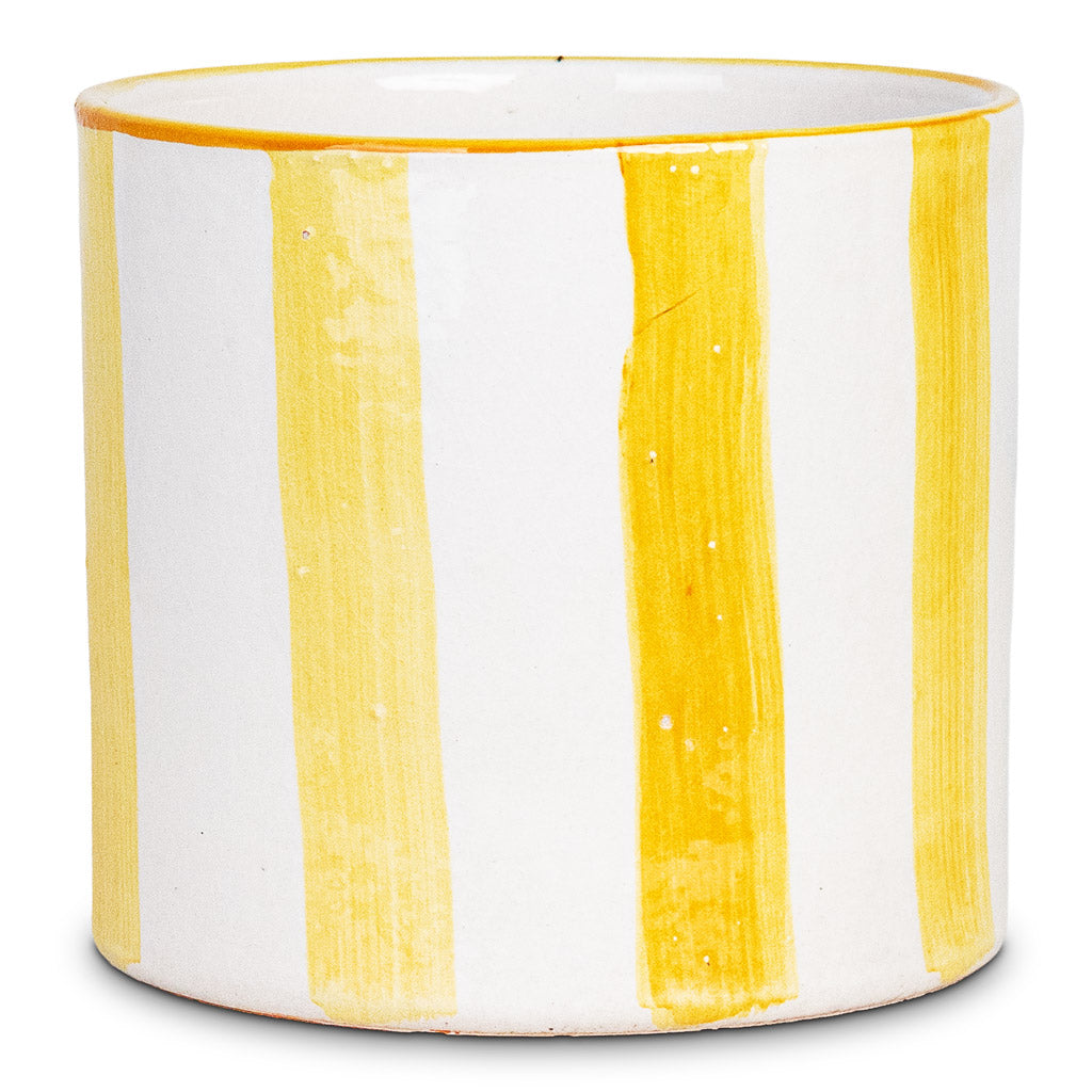 Paros Painted Pot Yellow Stripe 15x14cm
