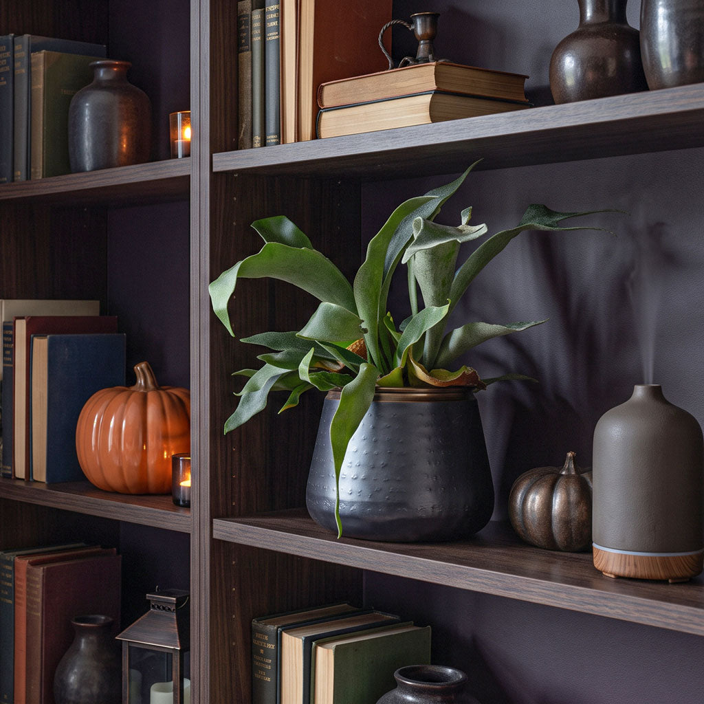Platycerium bifurcatum - Common Staghorn Fern - 12 x 40cm in Sahara Plant Pot - Slate - 18 x 16cm