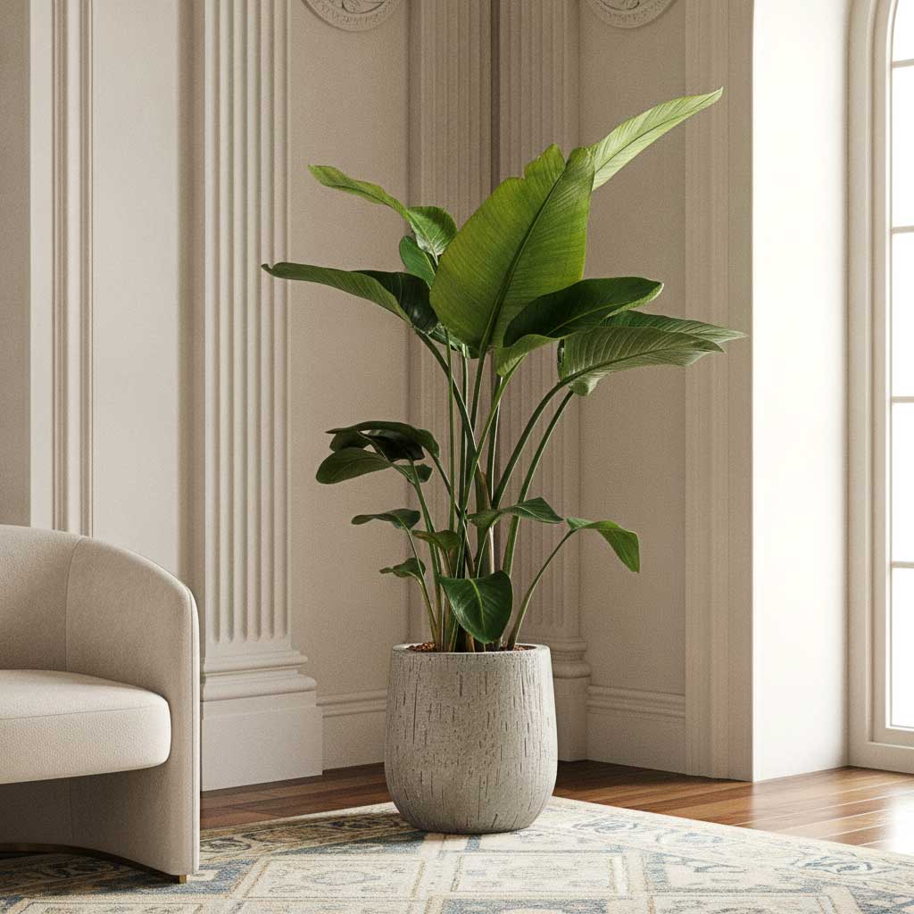 Strelitzia nicolai - Bird of Paradise - HydroCare in Raindrop Couple Balloon Planter - Stone