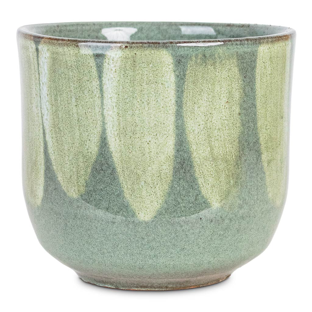 Rowe Glaze Pot Green Drip 14.5x13cm