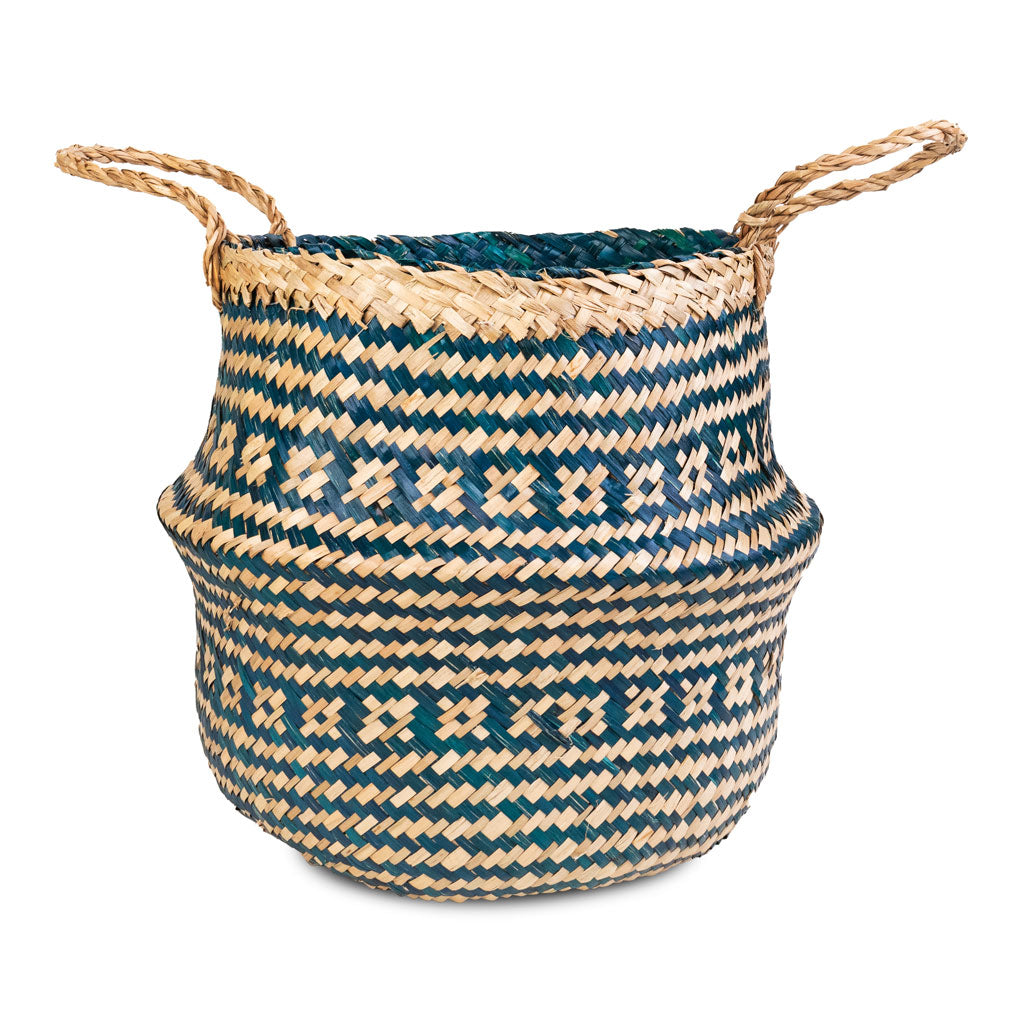 Seagrass Tribal Basket - Teal Lined - 30 x 25cm