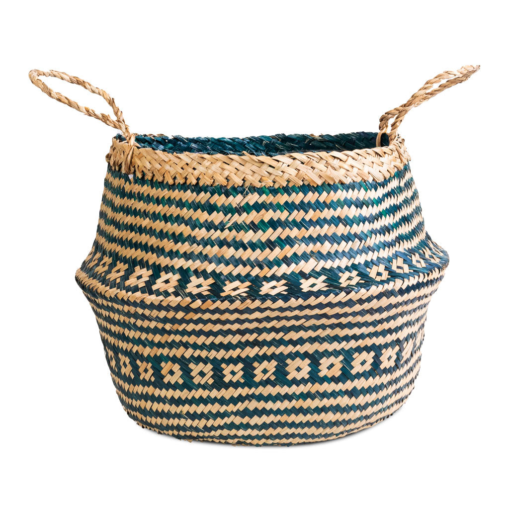 Seagrass Tribal Basket - Teal Lined - 35 x 30cm