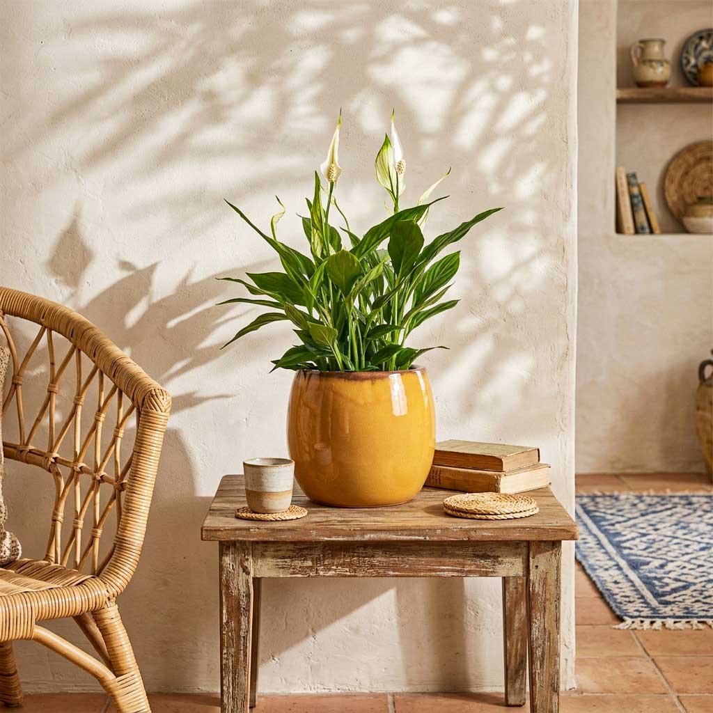 Spathiphyllum Bellini - 13 x 40cm in Charlotte Plant Pot - Ochre - 19 x 16cm