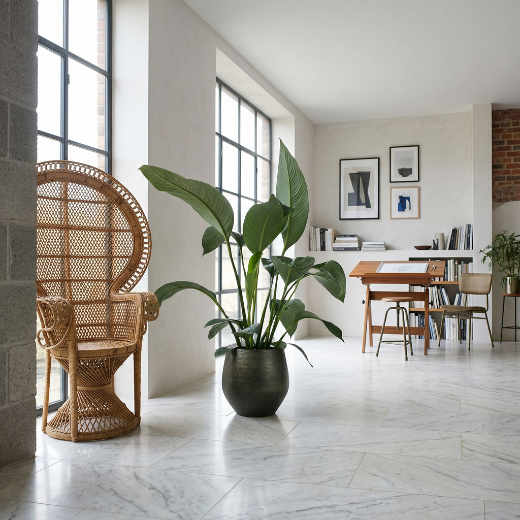 Spathiphyllum Sensation Peace Lily 24x120cm house plant in Noor Plant Pot Velvet Green 36x36cm Lifestyle