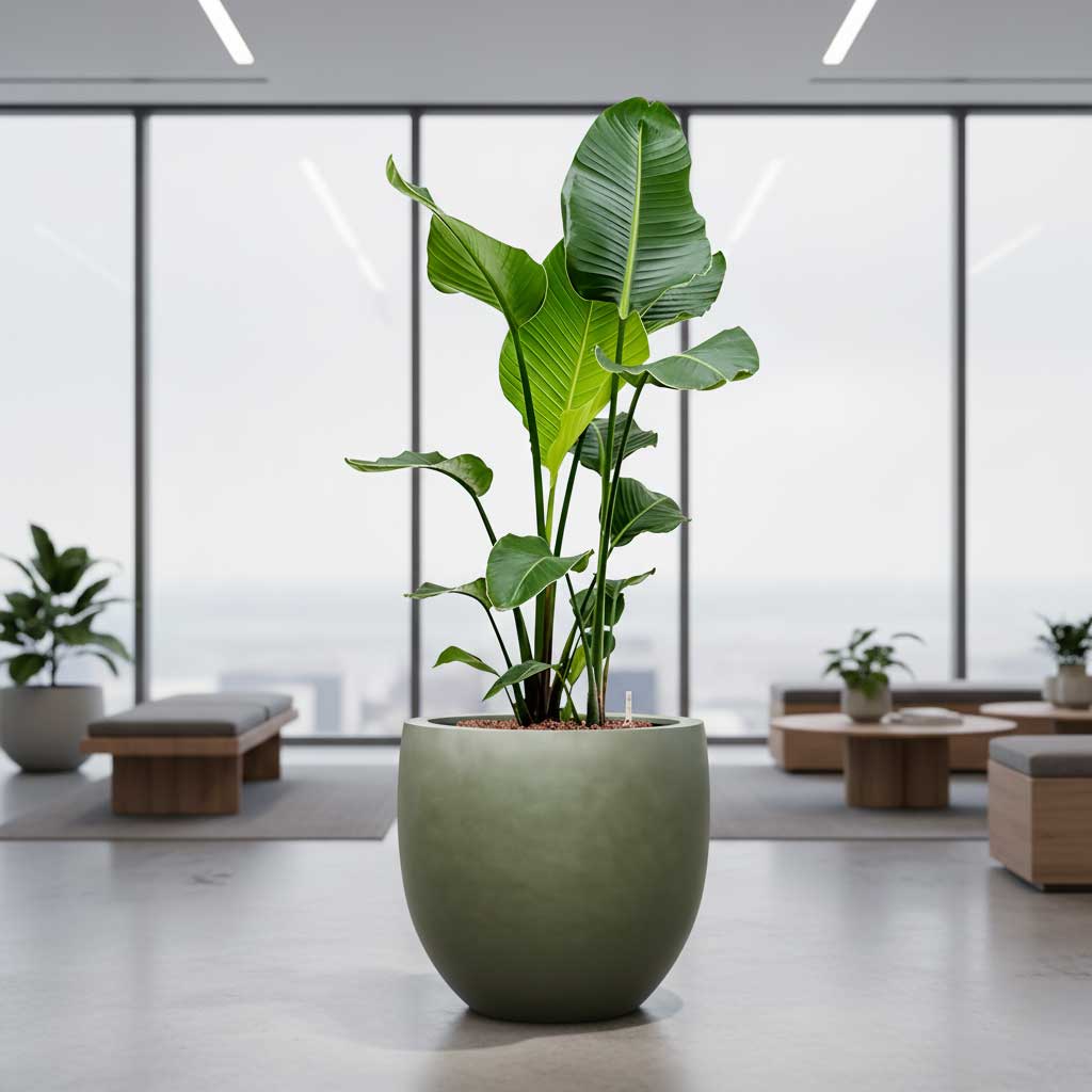 Strelizia - Bird of Paradise - 105cm in a Gradient Balloon Planter - Matt Forest - 70x68cm
