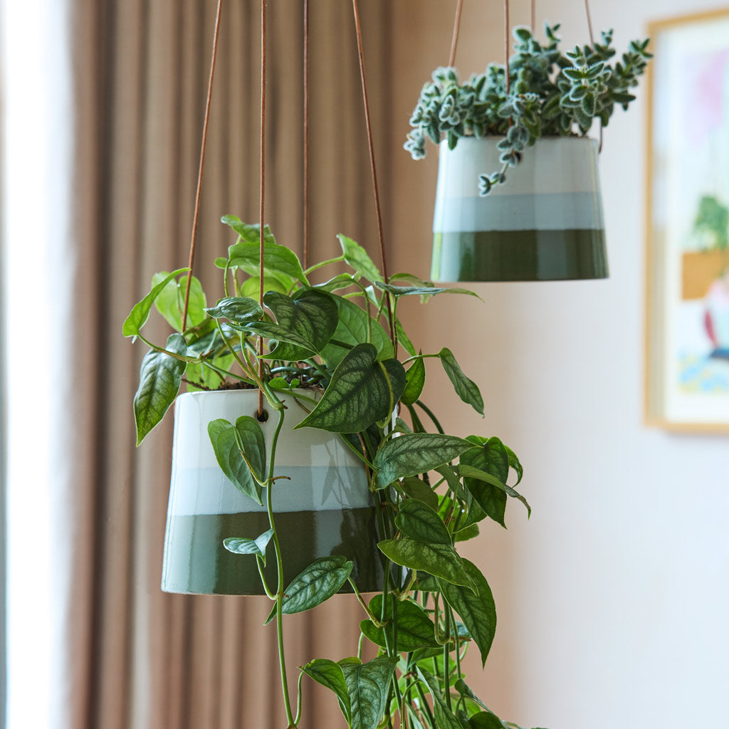 Striped Hanging Pot Blue Green - 9.5x9.5cm