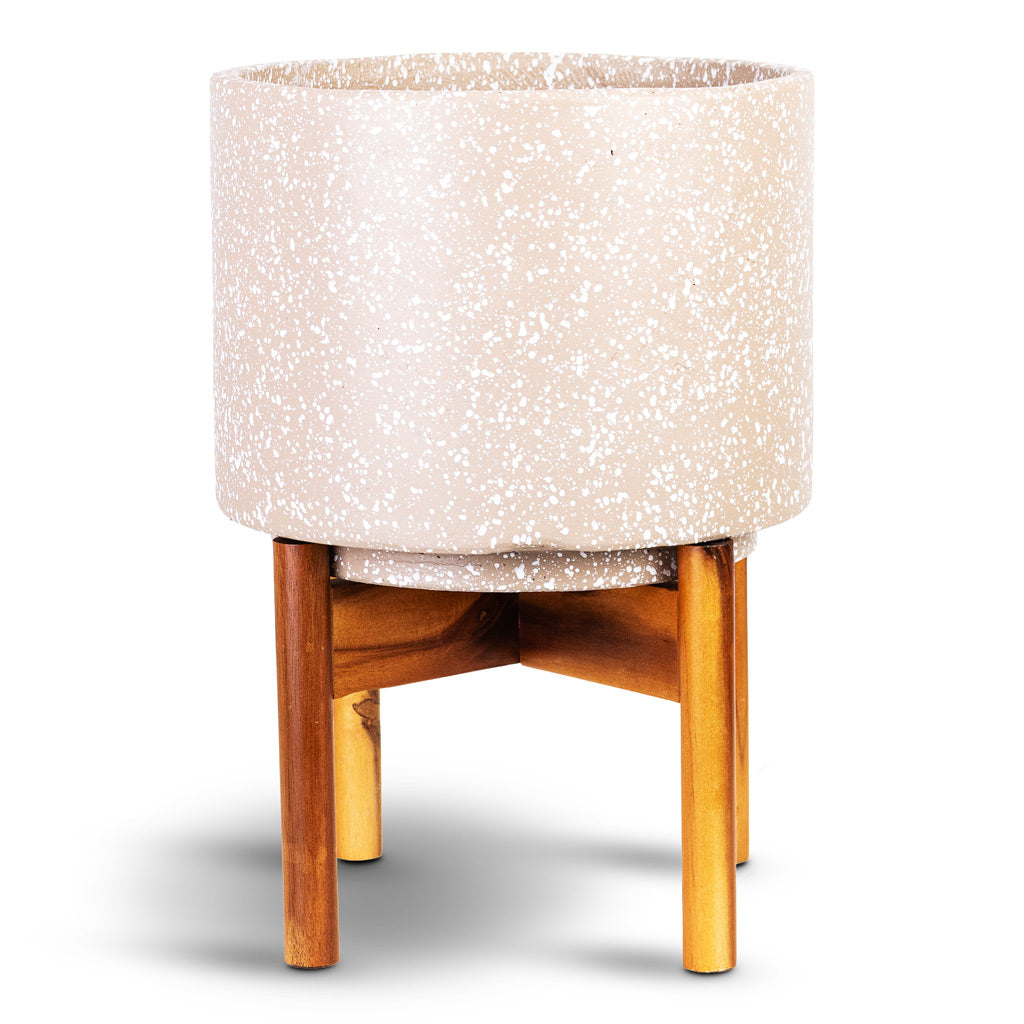 Valetta Pot with Wooden Stand Speckled Caramel 24x33cm