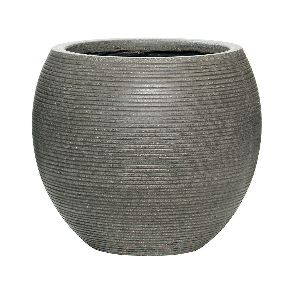 Abby Ball Plant Pot - Ridged Dark Grey 34.5 x 30cm