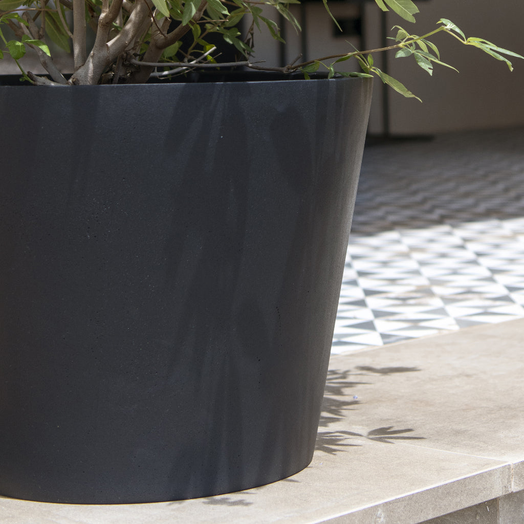 Bucket Natural Planter - Black Right Hand Side In Sun