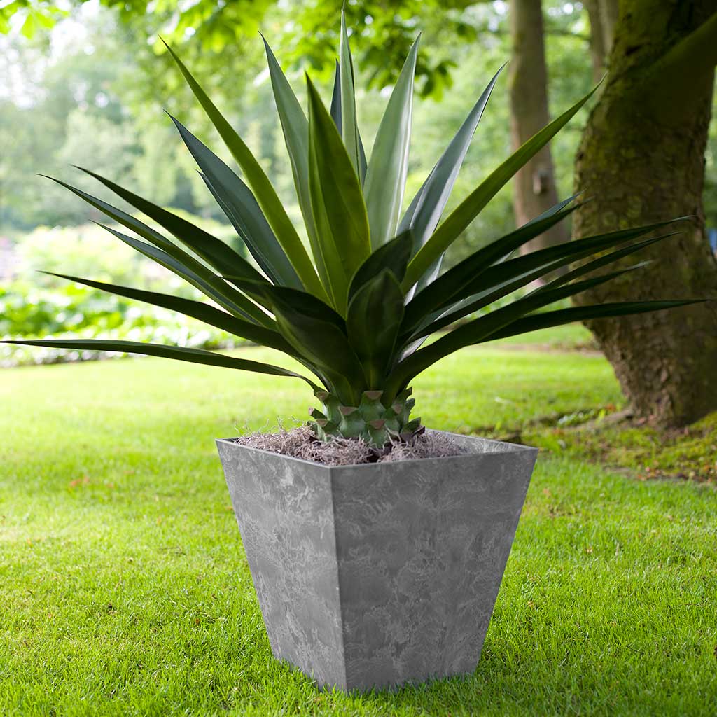 Ella Artstone Outdoor Plant Pot - Grey - Planter with Agave