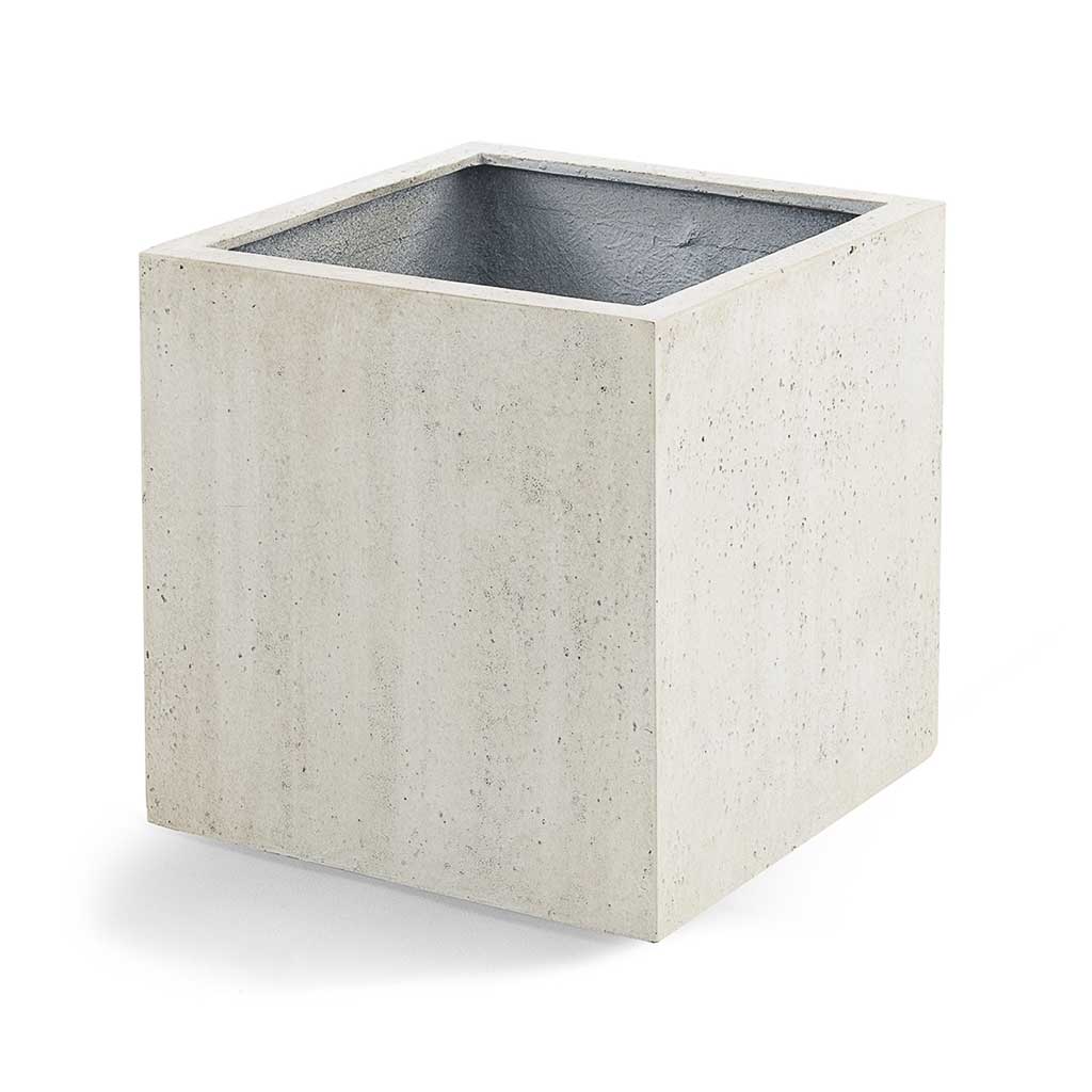 Grigio Cube Planter - Antique White Concrete