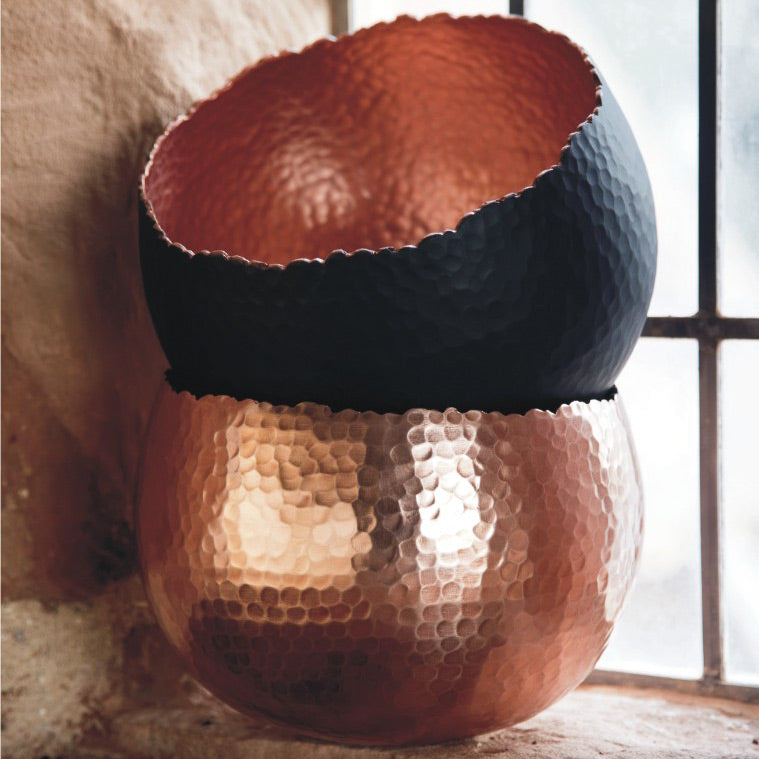 Hammered Houseplant Bowl - Black with Copper 30cm