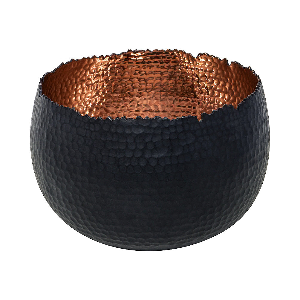 Hammered Houseplant Bowl - Black with Copper 19cm