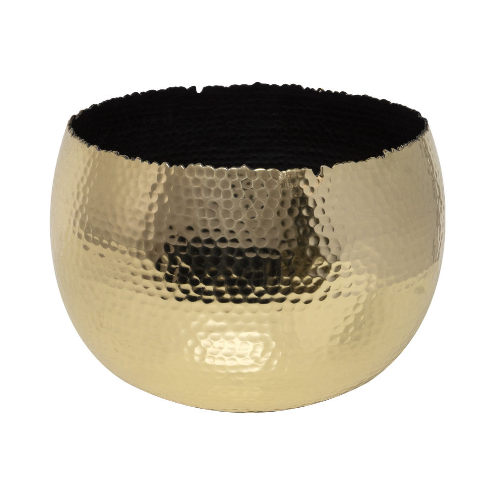 Hammered Houseplant Bowl - Gold with Black 19cm