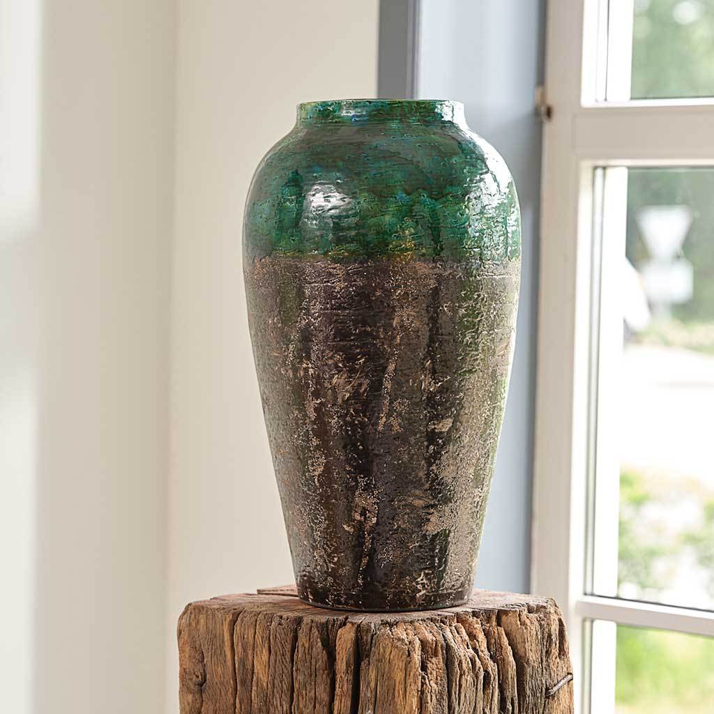 Lindy Bottle Plant Vase - Black Green