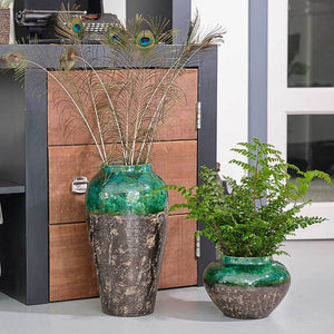 Lindy Bottle Plant Vase - Black Green & Peacock Feathers