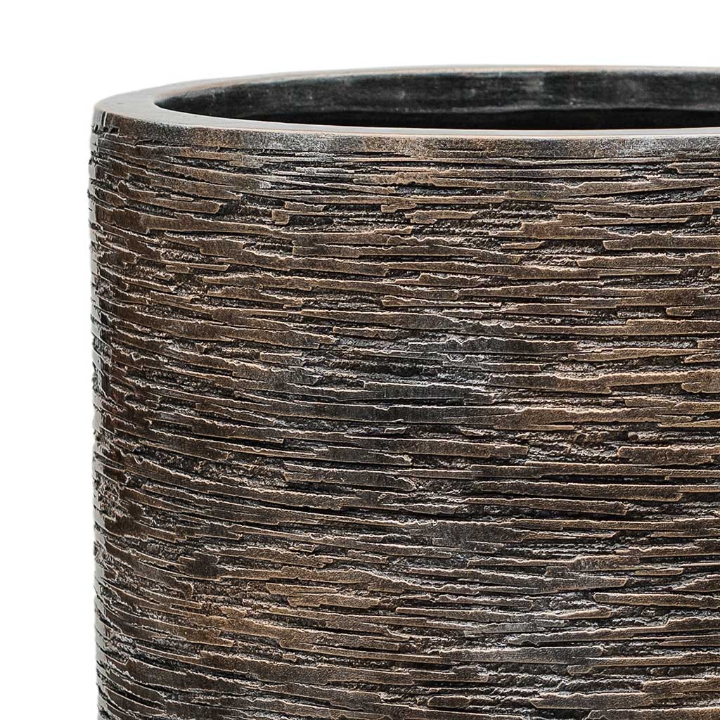 Luxe Lite Wrinkle Cylinder Planter Bronze Close Up