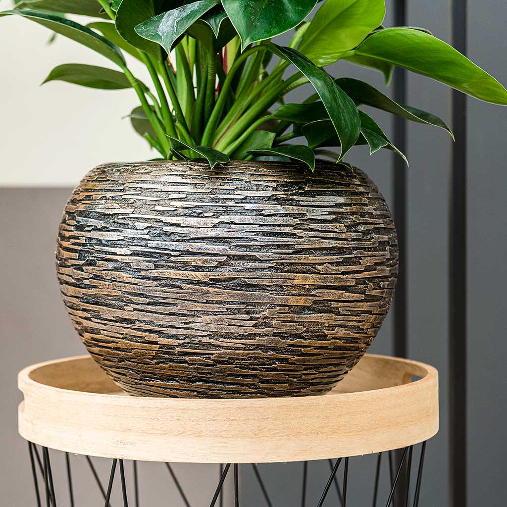 Luxe Lite Wrinkle Globe Planter Bronze