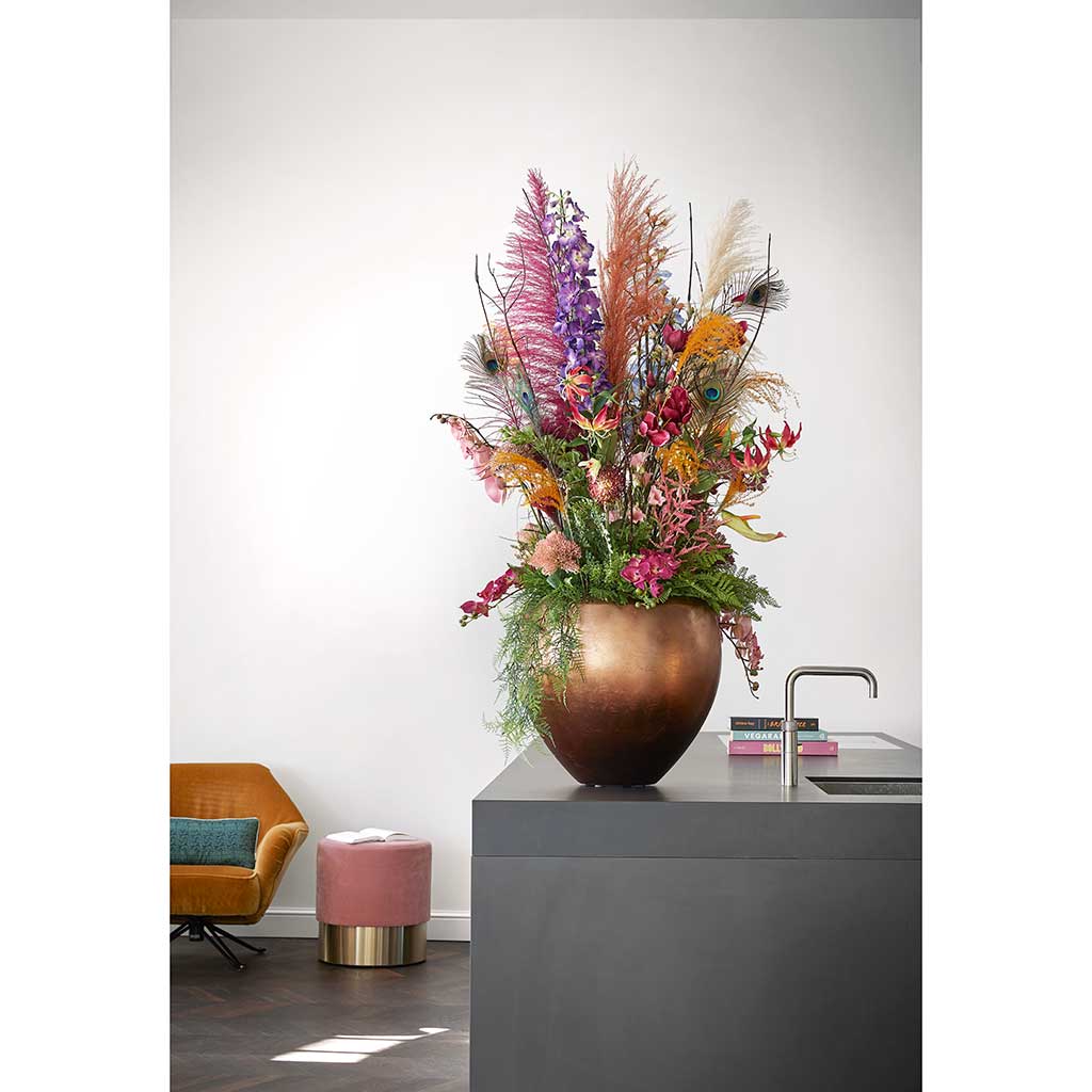 Metallic Couple Plant Pot Matt Copper with Flowers Lifestyle
